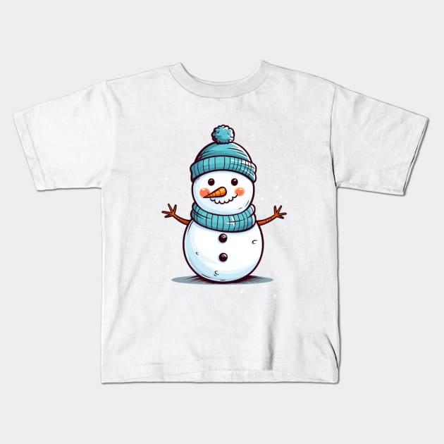 Cheerful Snowman for Christmas Kids T-Shirt by MemoraPrint